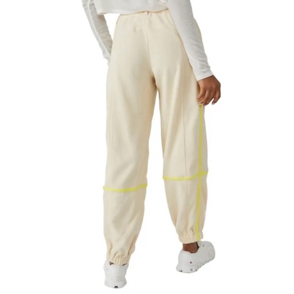 Free People! FP Movement Arena Fleece Joggers Pants In Beige/Neon Yellow NWOT! - Picture 4 of 14